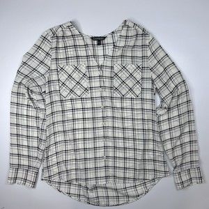 Express Women's Size S Dress Shirt Button Up White Plaid Long Sleeve‎ Blouse Top